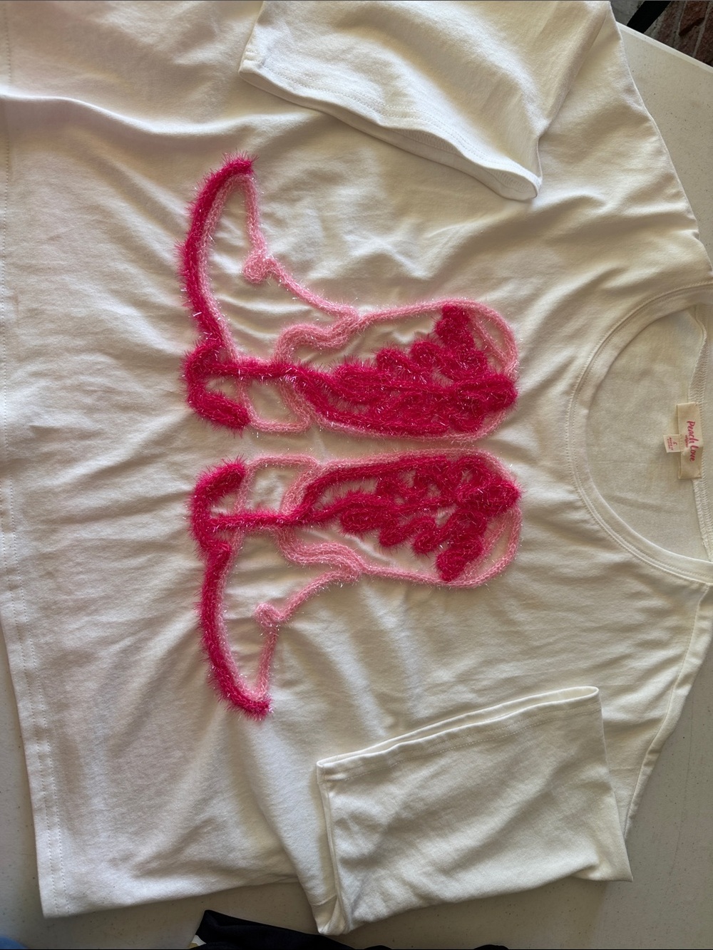 Peach Love California White Tee with Pink Fuzzy Ballet Slippers